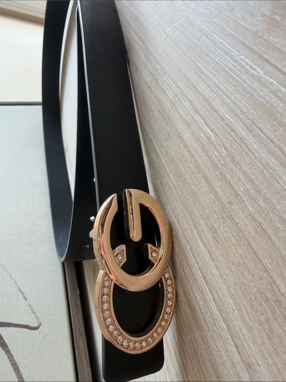 Source Unknown Black Belt with Gold Crystal Double-Loop Buckle